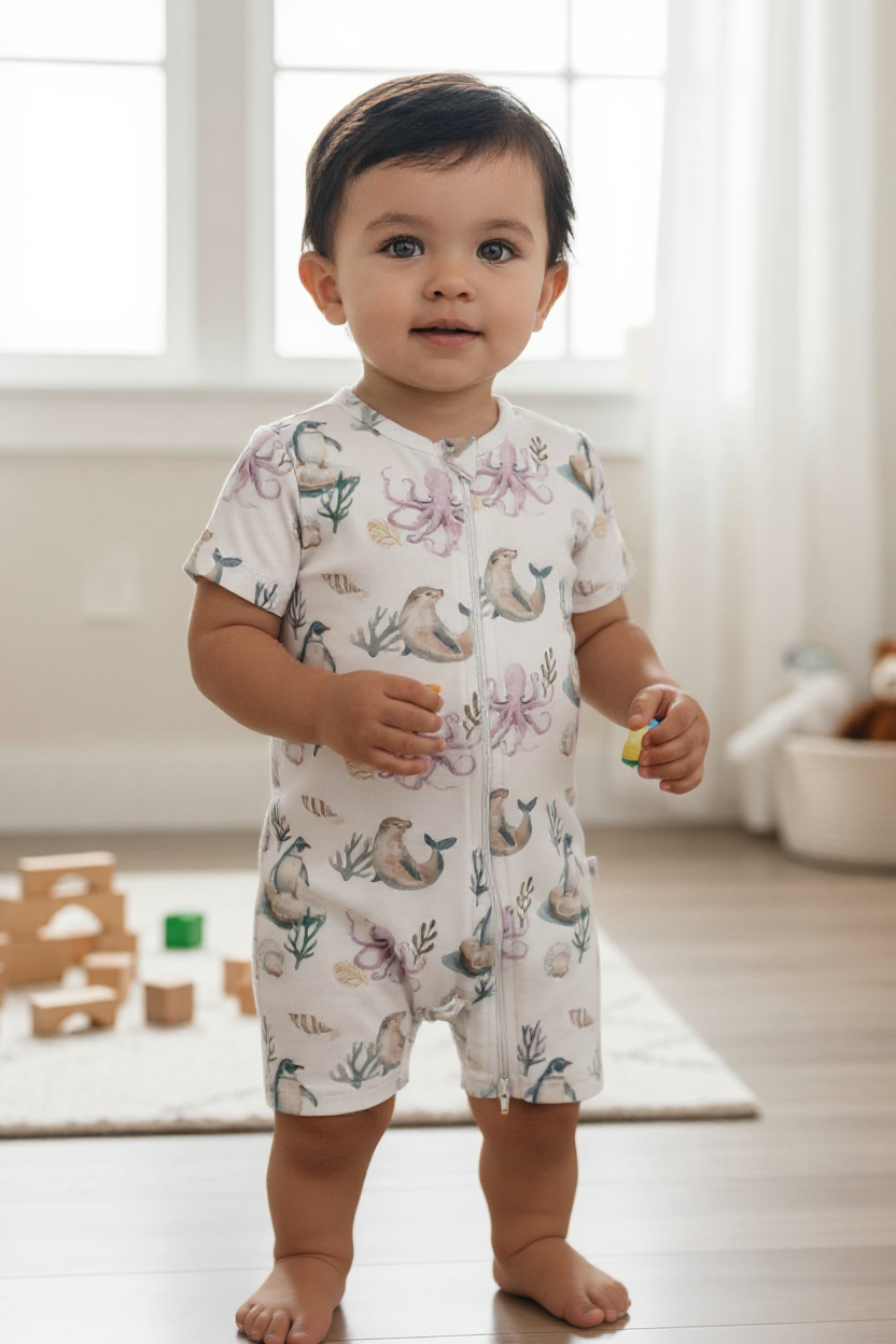 Enterito Corto 100% Algodón Pima – Pingüino y Calamar