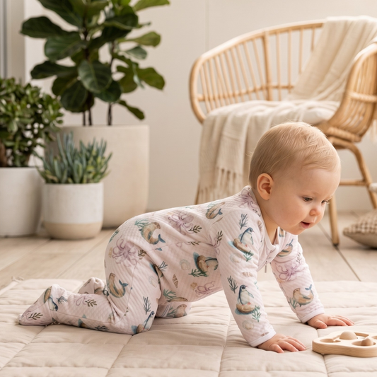 Enterito Largo Bebe Acolchado Jacquard – Pinguino y Calamar