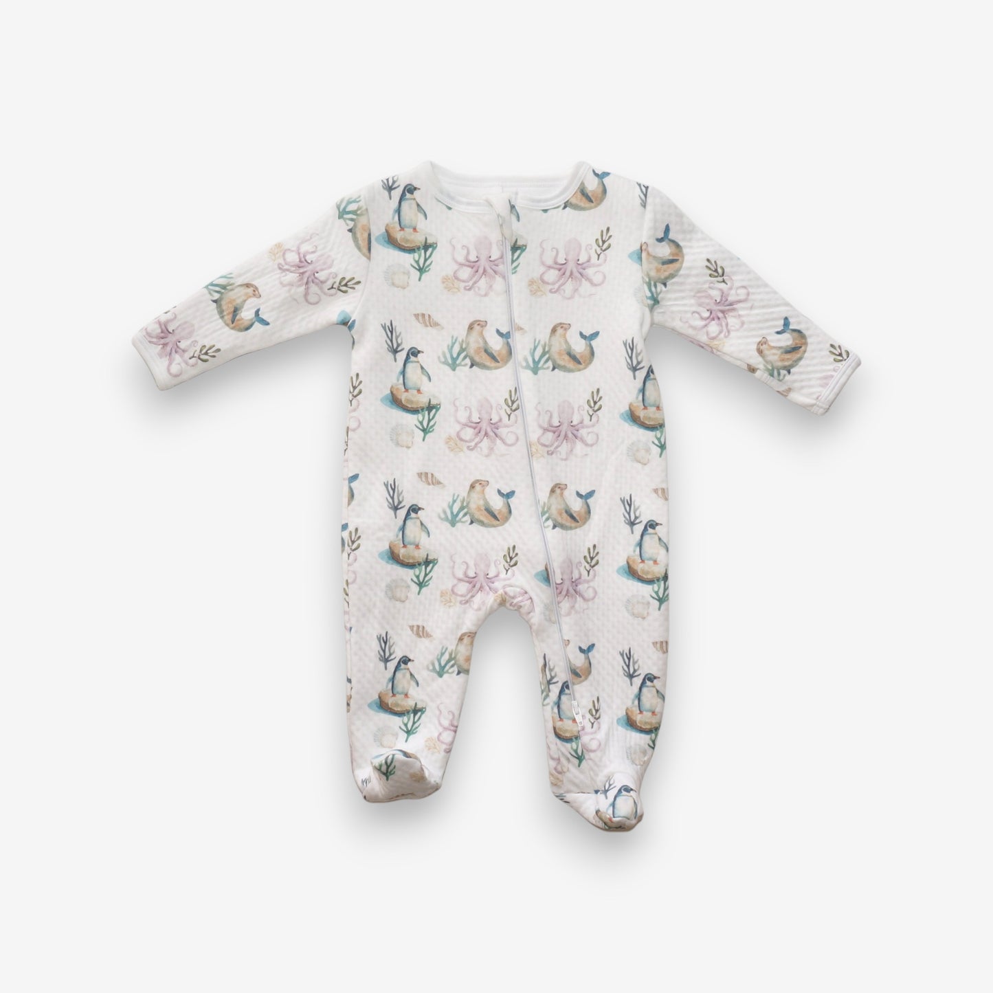 Enterito Largo Bebe Acolchado Jacquard – Pinguino y Calamar