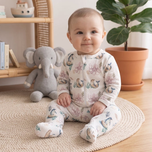 Enterito Largo Bebe Acolchado Jacquard – Pinguino y Calamar