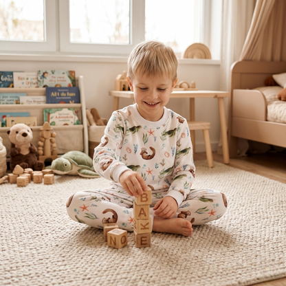 Pijama Largo Infantil Unisex 100% Franela – Tortuga y Chungungo