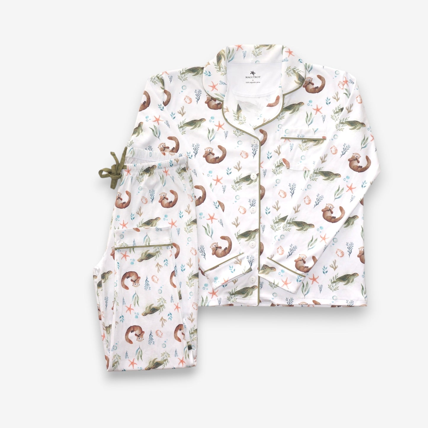 Pijama Largo Mujer Camisa  100% Algodón Pima – Tortuga y Chungungo