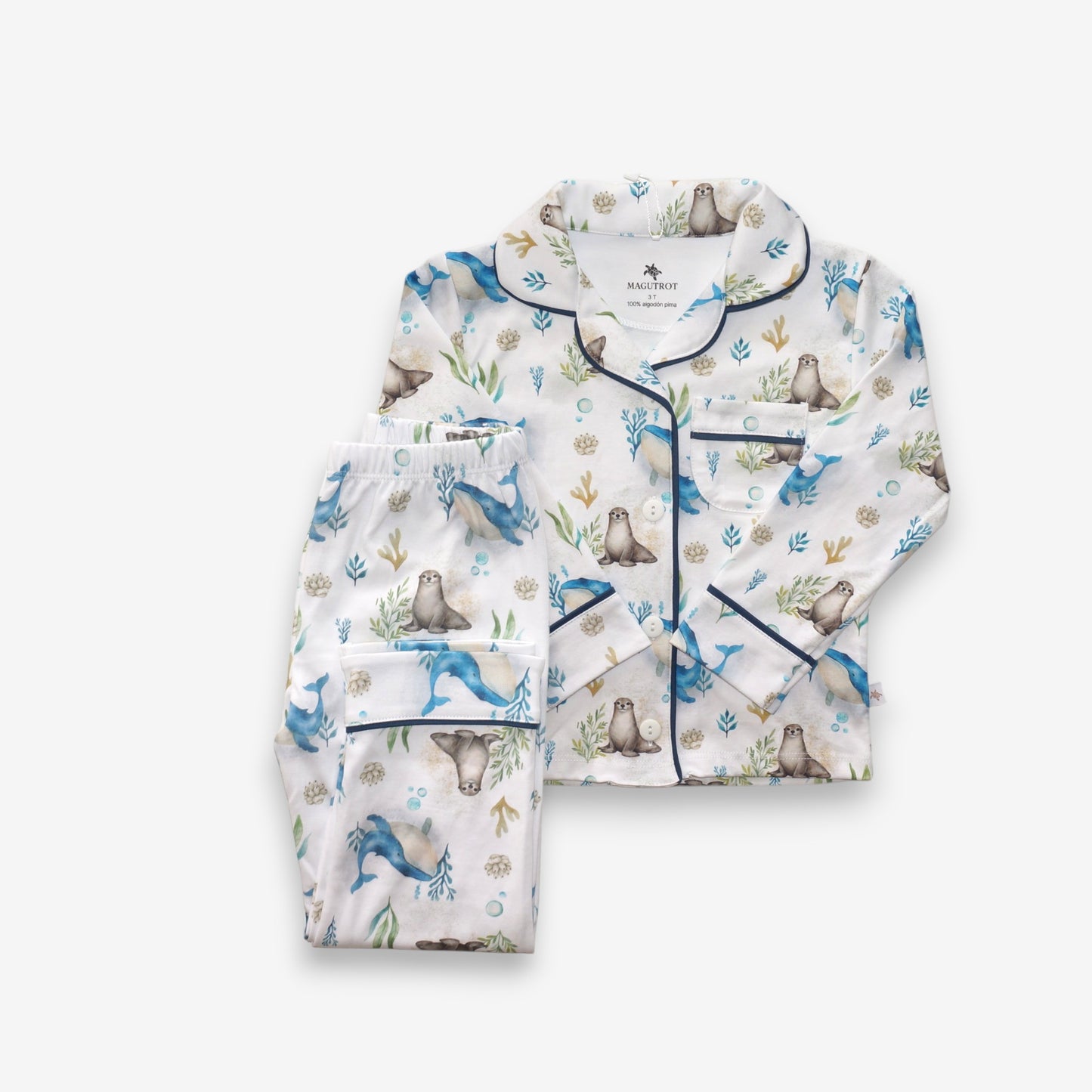 Pijama Largo niña Camisa 100% Algodón Pima – Ballena Azul