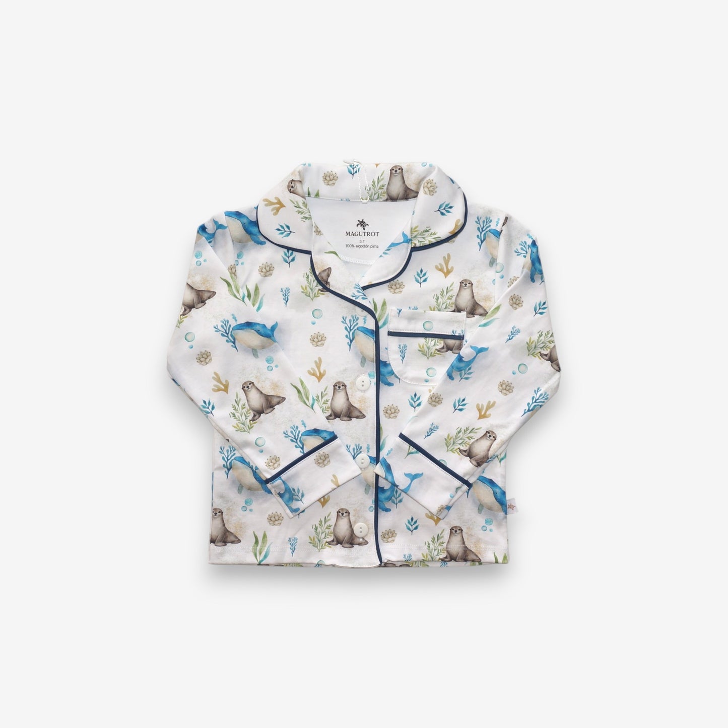 Pijama Largo niña Camisa 100% Algodón Pima – Ballena Azul