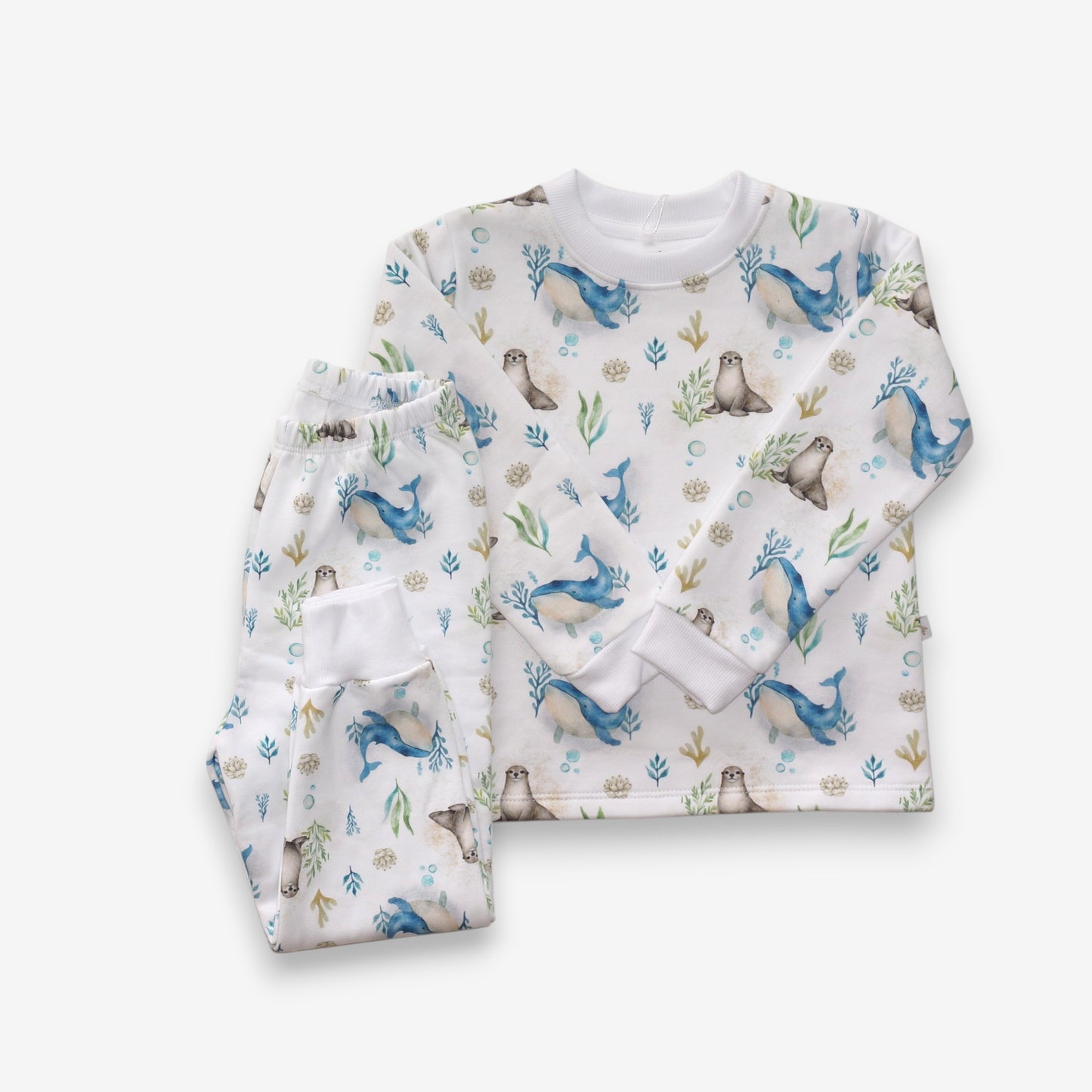 Pijama Largo Infantil Unisex 100% Franela – Ballena Azul