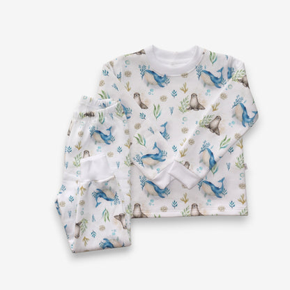 Pijama Largo Infantil Unisex 100% Franela – Ballena Azul