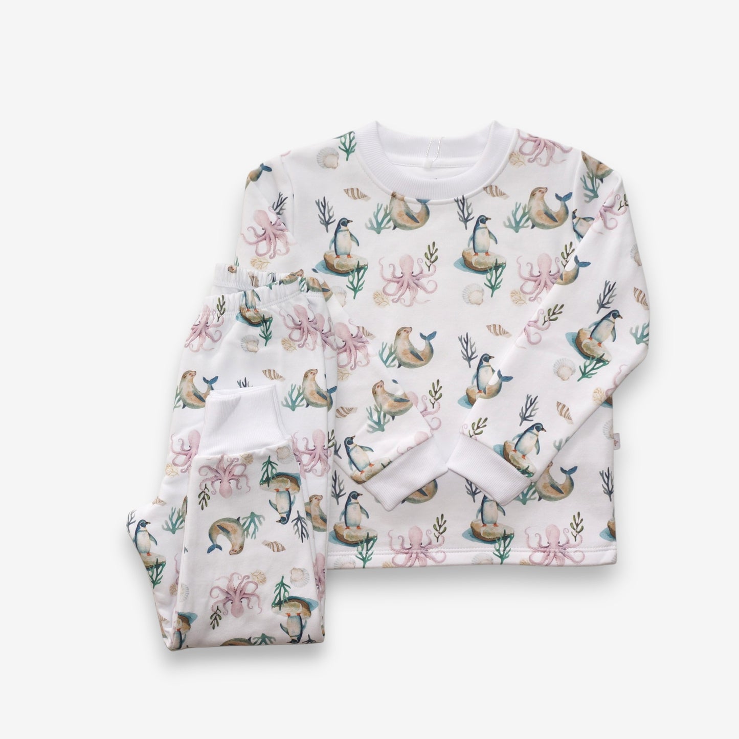 Pijama Largo Infantil Unisex 100% Franela – Pingüino y Calamar
