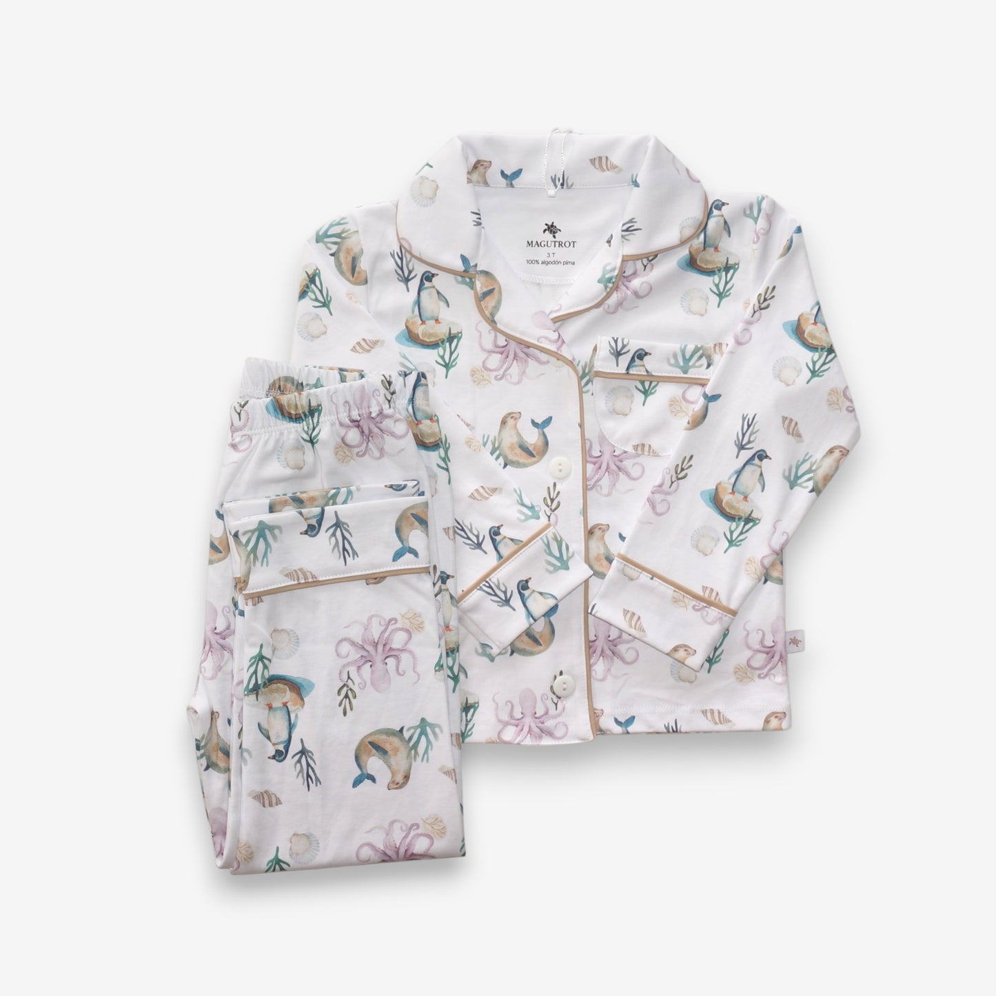 Pijama Largo niña Camisa 100% Algodón Pima – Pingüino y Calamar