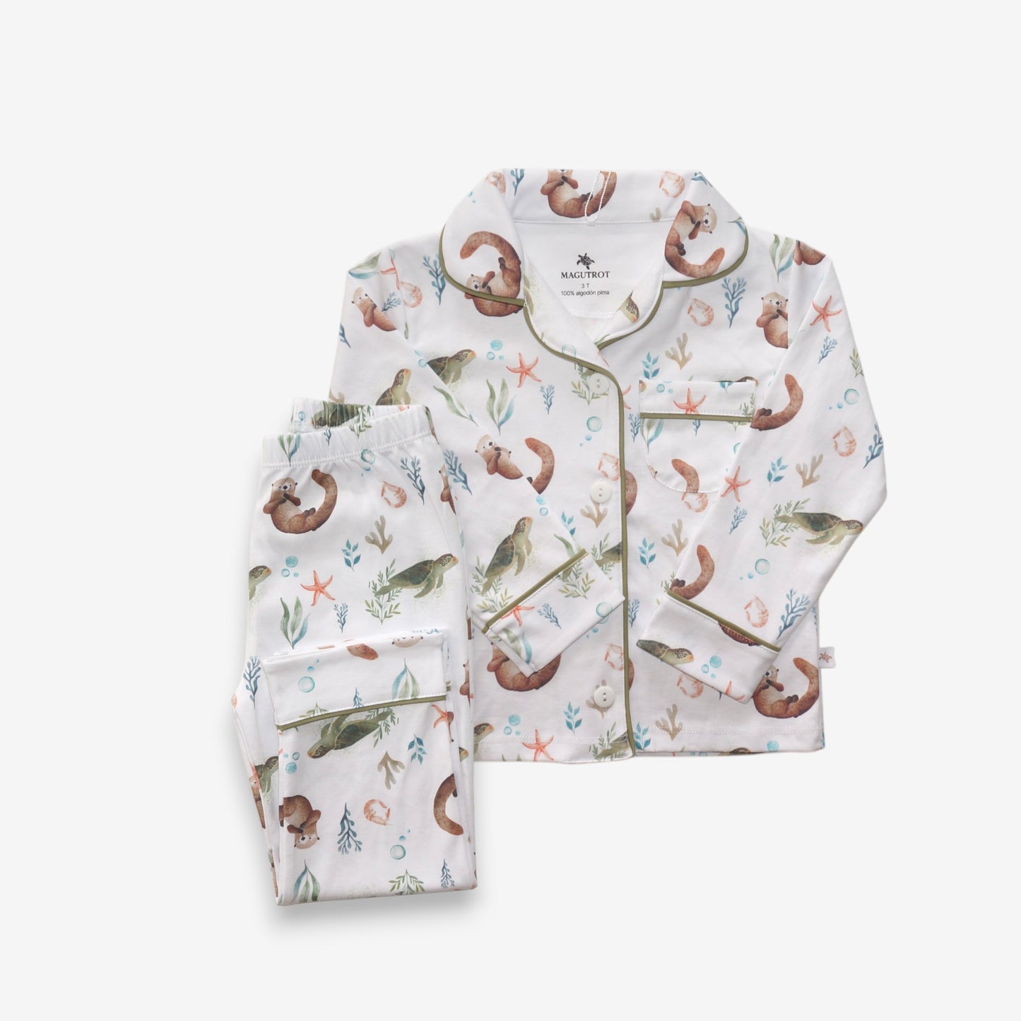 Pijama Largo niña Camisa 100% Algodón Pima – Tortuga y Chungungo
