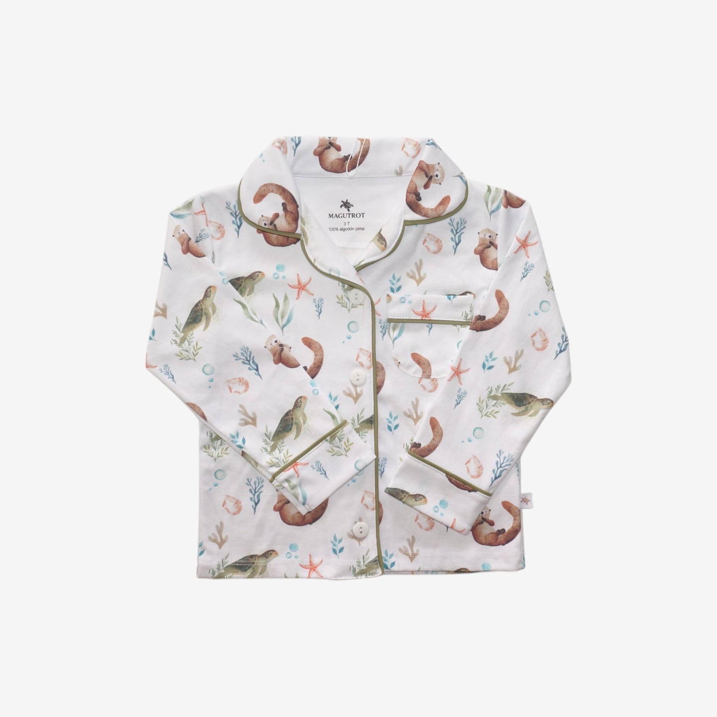 Pijama Largo niña Camisa 100% Algodón Pima – Tortuga y Chungungo