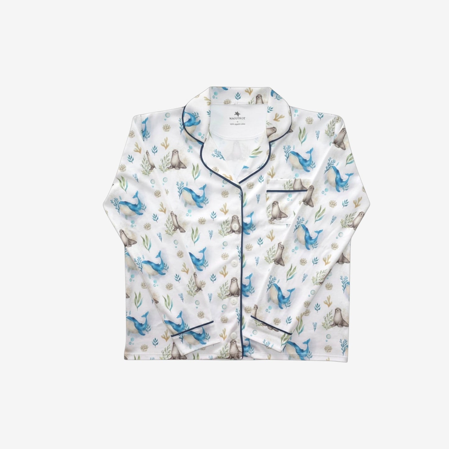Pijama Largo Mujer Camisa 100% Algodón Pima – Ballena Azul