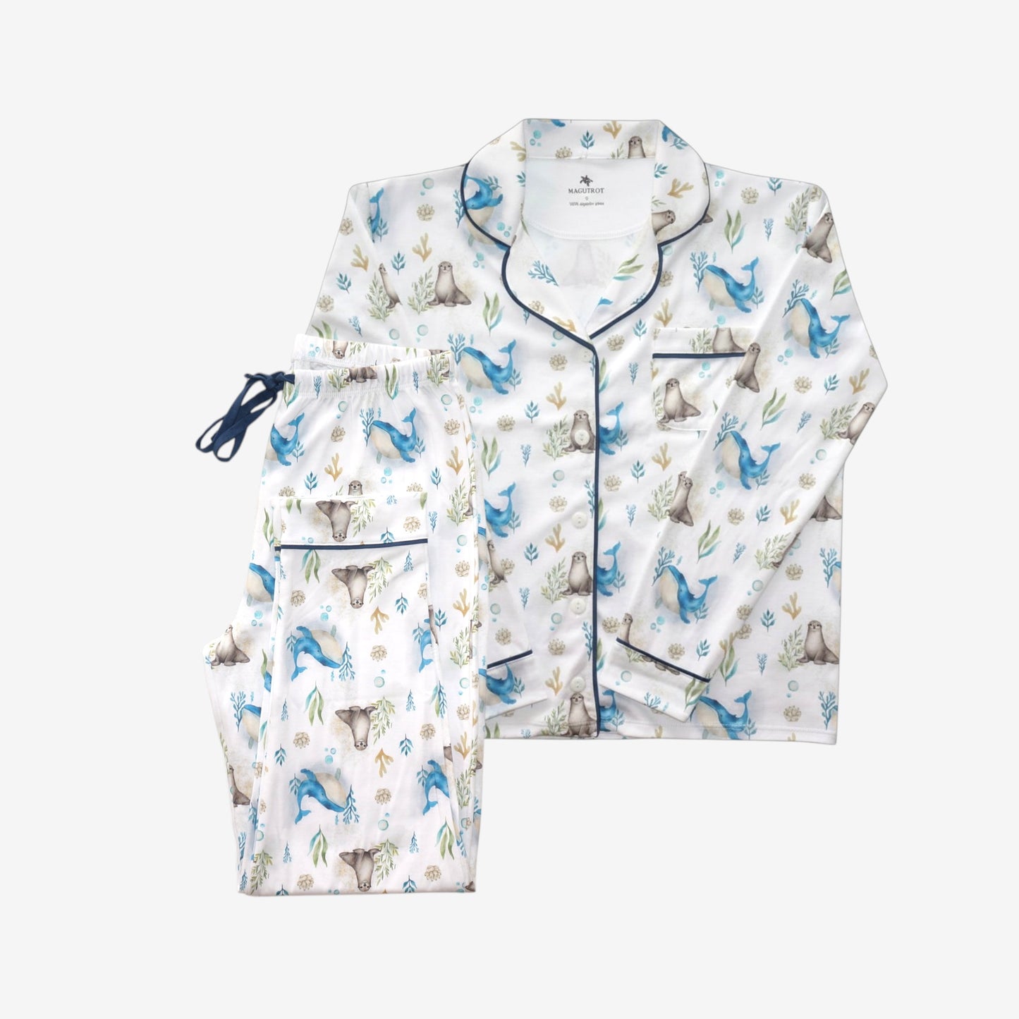 Pijama Largo Mujer Camisa 100% Algodón Pima – Ballena Azul