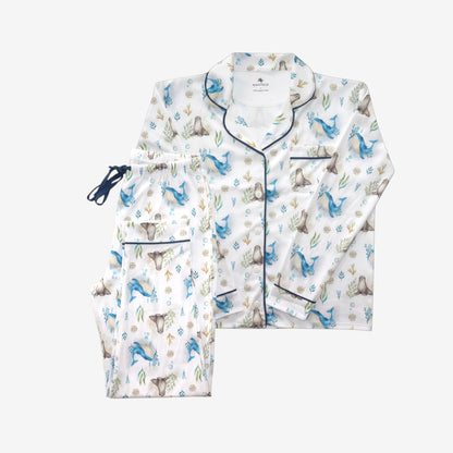 Pijama Largo Mujer Camisa 100% Algodón Pima – Ballena Azul