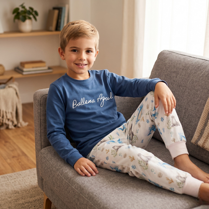 Pijama Largo Infantil Unisex 100% Algodón Pima – Ballena Azul