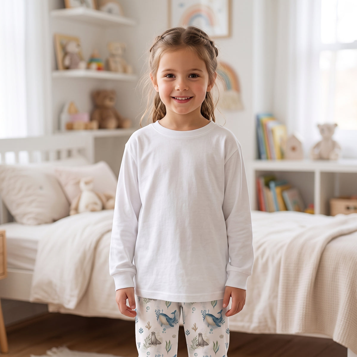Polera Básica Unisex Manga Larga 100% Algodón Pima – Blanca