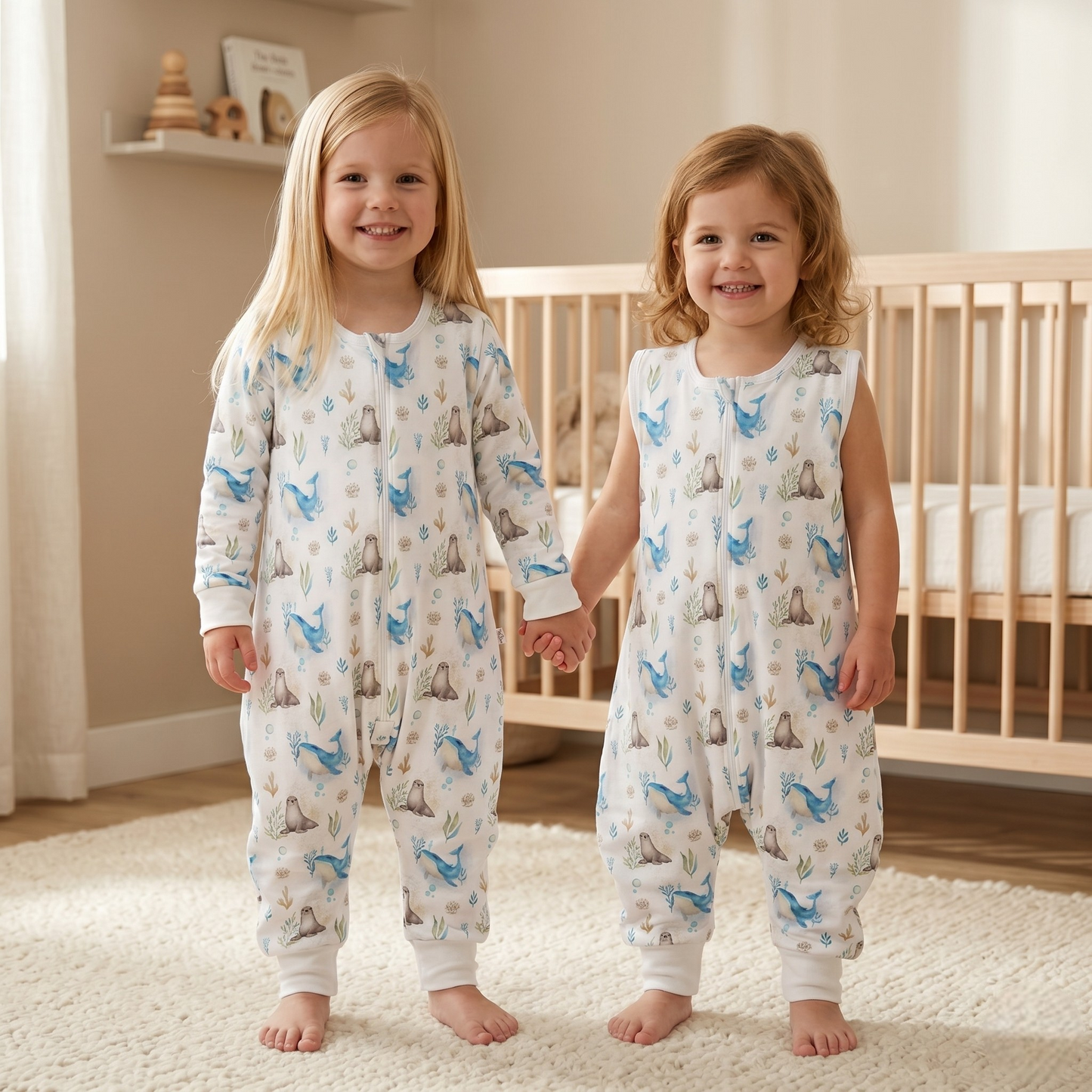 Saquito de Dormir con Pies 2 en 1 Pima – TOG 2.5 Invierno - Ballena Azul