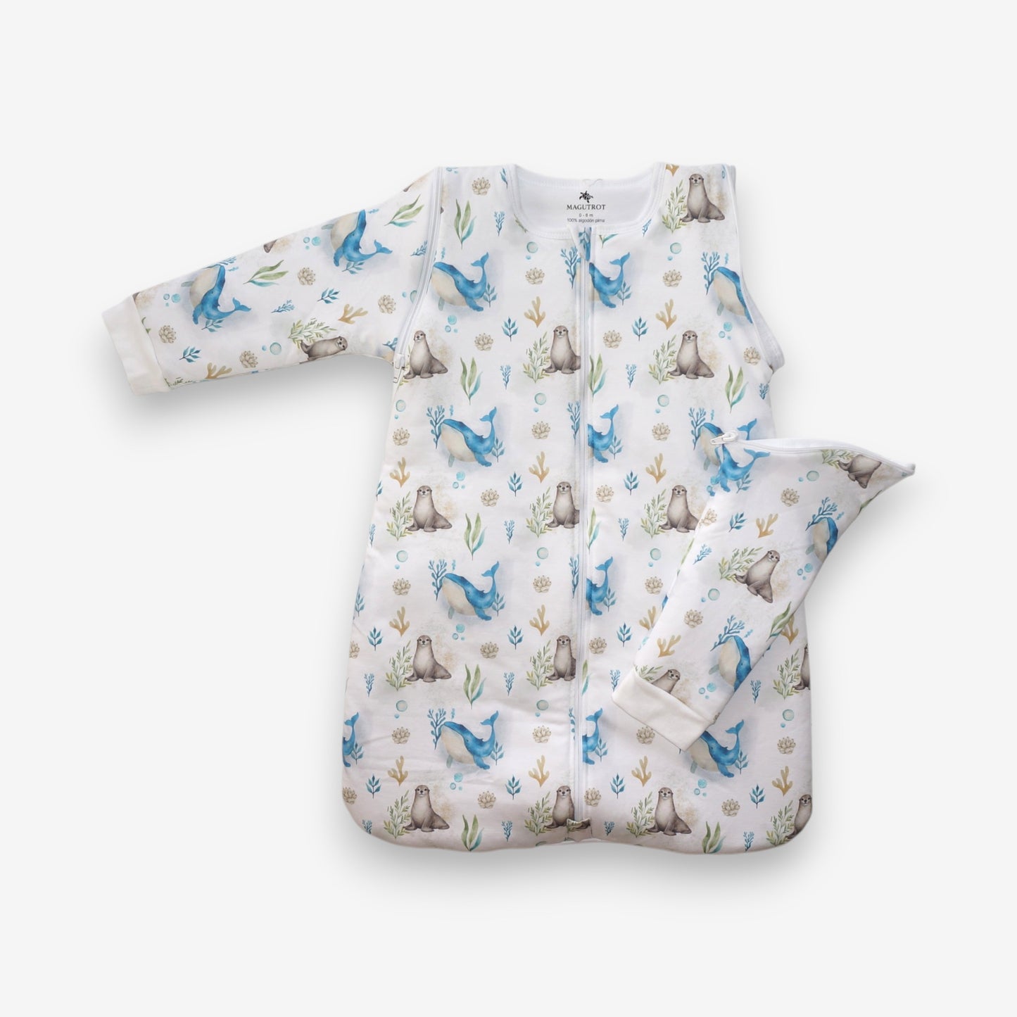 Saquito de Dormir Bebé 2 en 1 Algodón Pima – TOG 2.5 Invierno - Ballena Azul