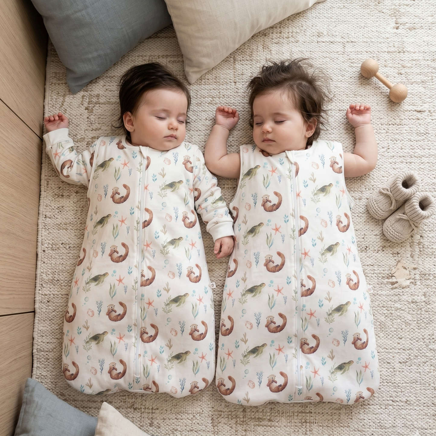 Saquito de Dormir Bebé 2 en 1 Algodón Pima – TOG 2.5 Invierno - Tortuga y Chungungo