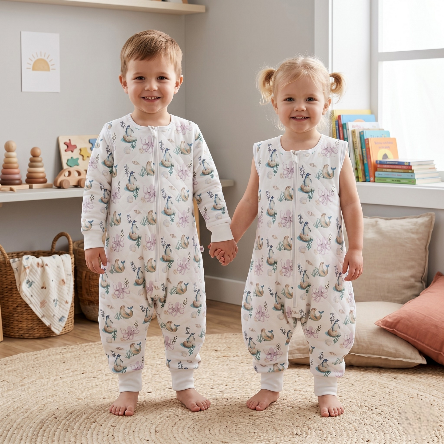 Saquito de Dormir con Pies 2 en 1 Pima – TOG 2.5 Invierno - Pingüino y Calamar
