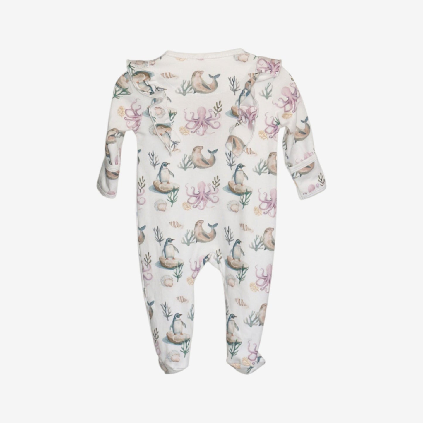 Enterito Largo Niña 100% Algodón Pima Vuelitos Frontales – Pingüino y Calamar