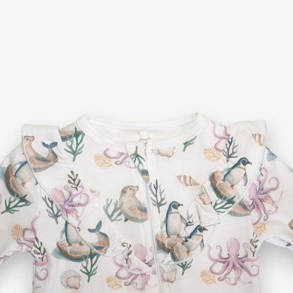 Enterito Largo Niña 100% Algodón Pima Vuelitos Frontales – Pingüino y Calamar