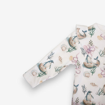 Enterito Largo Niña 100% Algodón Pima Vuelitos Frontales – Pingüino y Calamar