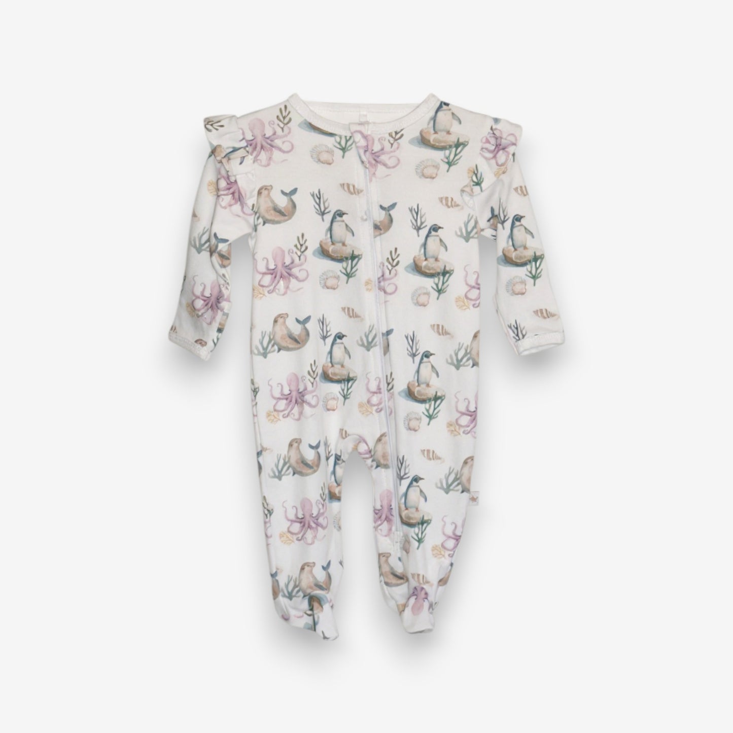 Enterito Largo Niña 100% Algodón Pima Vuelitos Laterales – Pingüino y Calamar