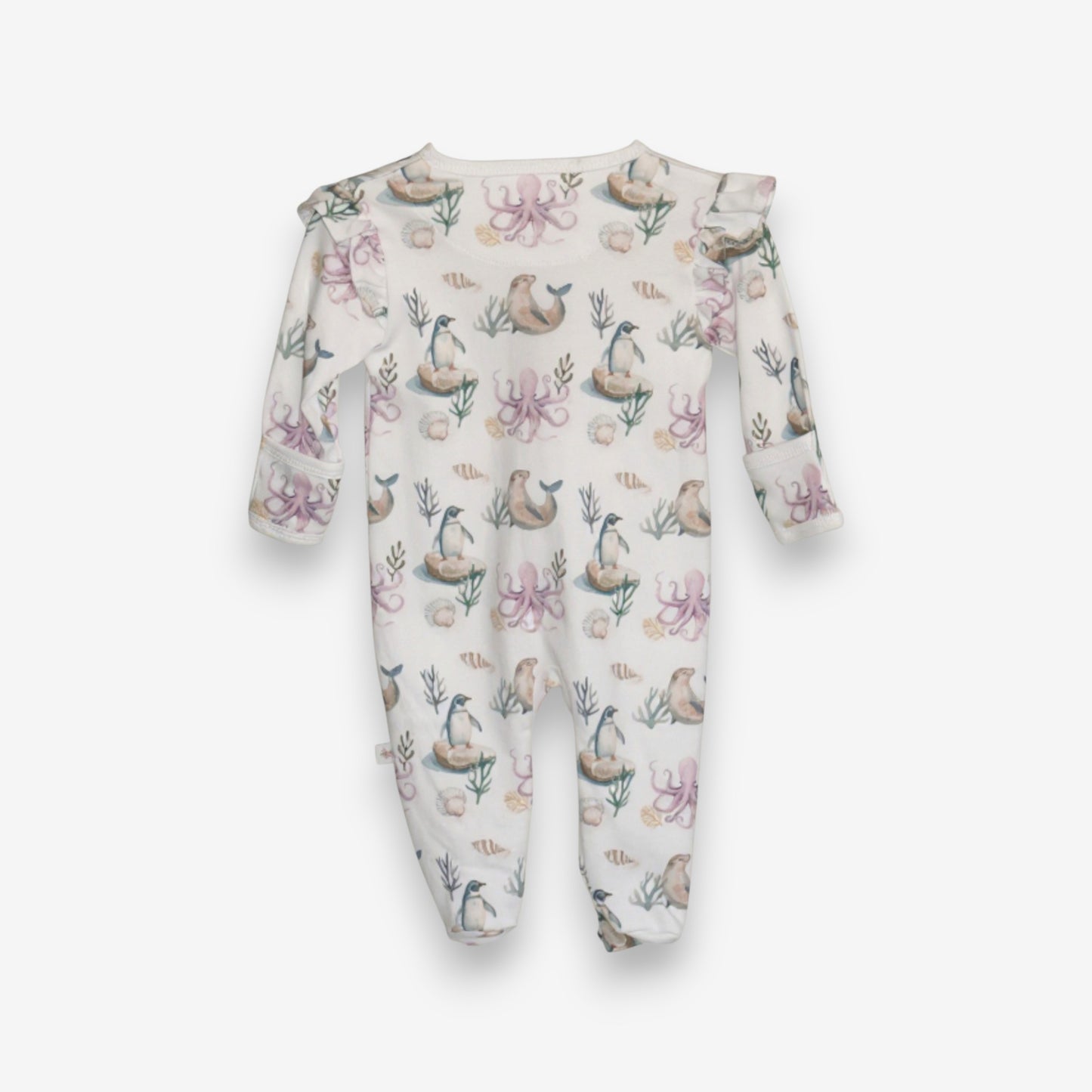 Enterito Largo Niña 100% Algodón Pima Vuelitos Laterales – Pingüino y Calamar