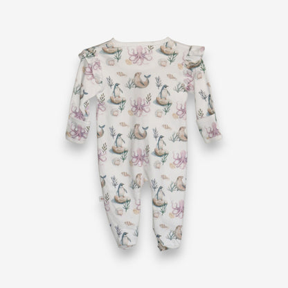 Enterito Largo Niña 100% Algodón Pima Vuelitos Laterales – Pingüino y Calamar