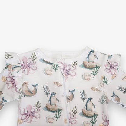 Enterito Largo Niña 100% Algodón Pima Vuelitos Laterales – Pingüino y Calamar