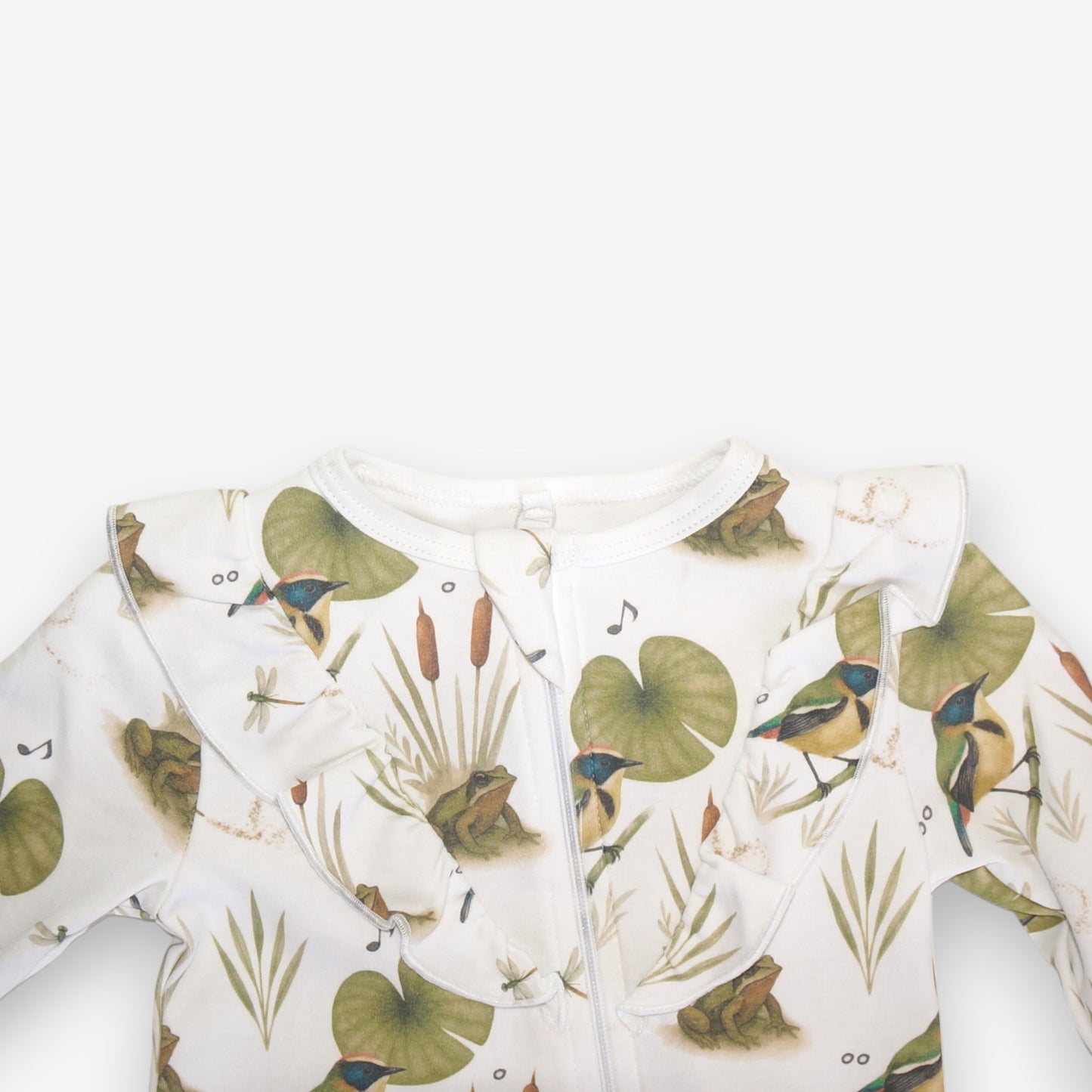 Enterito Largo Niña 100% Algodón Pima Vuelitos Frontales – Siete Colores y Ranita de Darwin