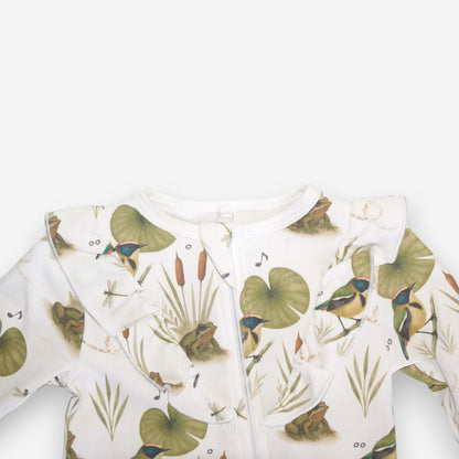 Enterito Largo Niña 100% Algodón Pima Vuelitos Frontales – Siete Colores y Ranita de Darwin