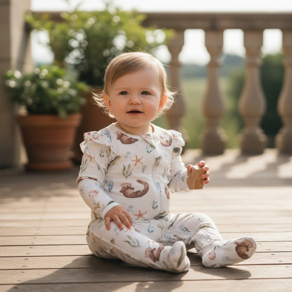 Enterito Largo Niña 100% Algodón Pima Vuelitos Laterales – Tortuga y Chungungo