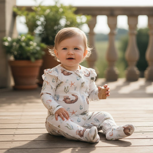 Enterito Largo Niña 100% Algodón Pima Vuelitos Laterales – Tortuga y Chungungo