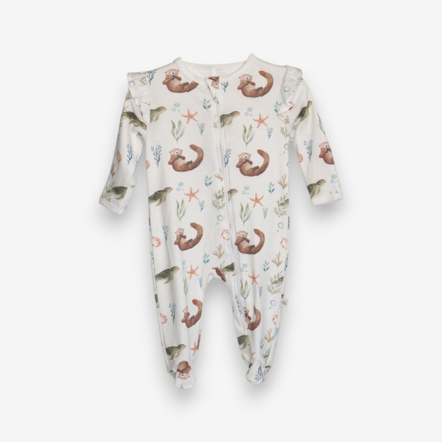 Enterito Largo Niña 100% Algodón Pima Vuelitos Laterales – Tortuga y Chungungo