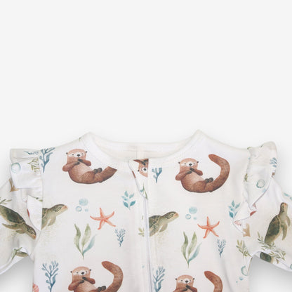 Enterito Largo Niña 100% Algodón Pima Vuelitos Laterales – Tortuga y Chungungo