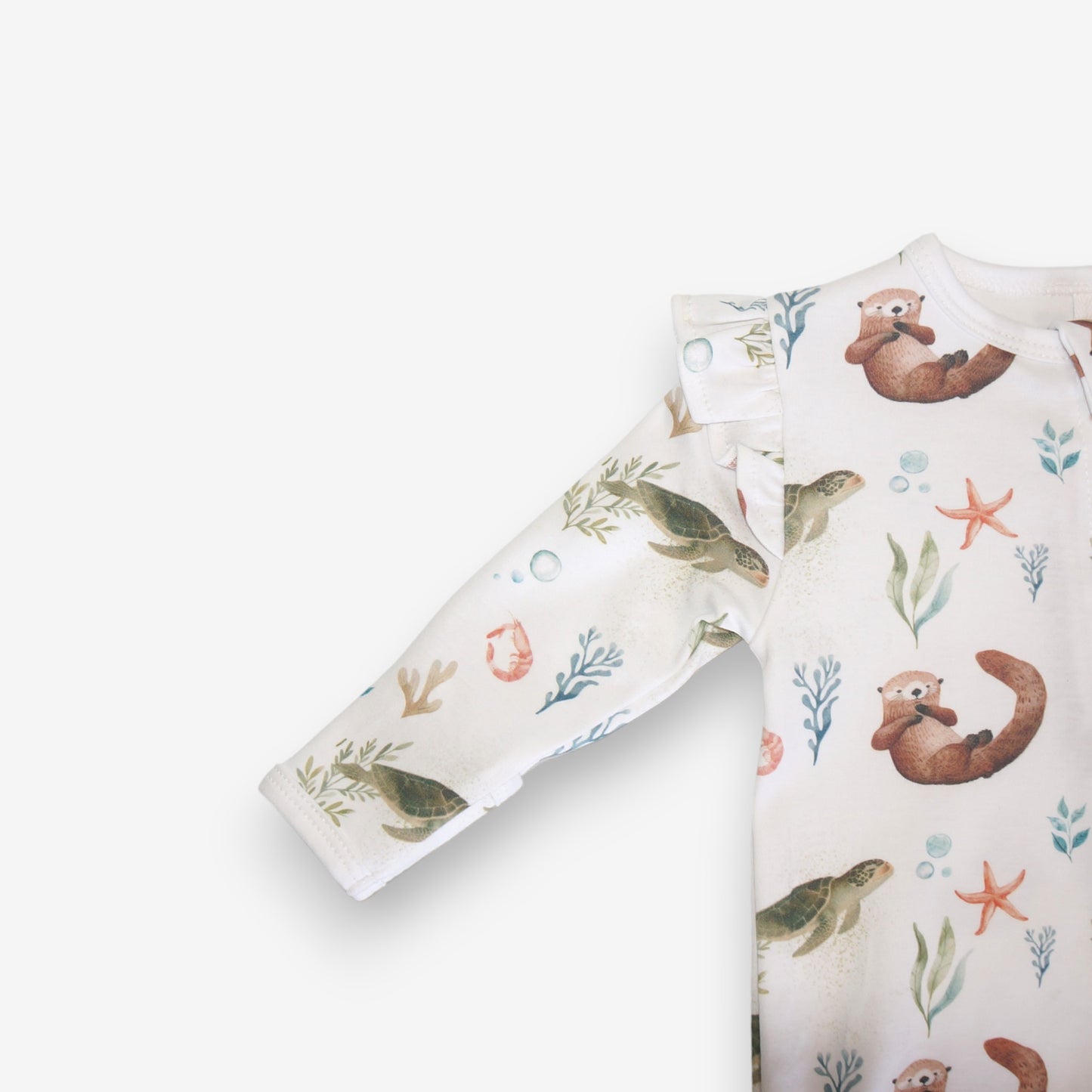 Enterito Largo Niña 100% Algodón Pima Vuelitos Laterales – Tortuga y Chungungo