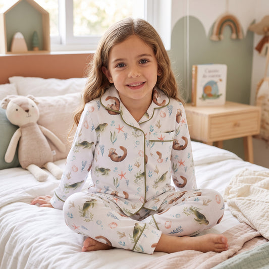 Pijama Largo niña Camisa 100% Algodón Pima – Tortuga y Chungungo