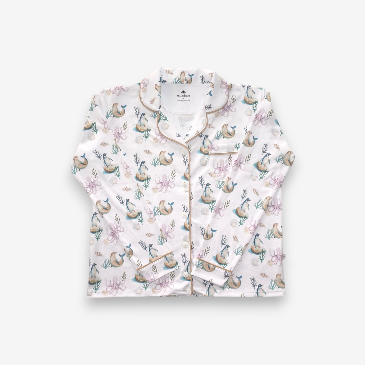 Pijama Largo Mujer Camisa 100% Algodón Pima – Pingüino y Calamar