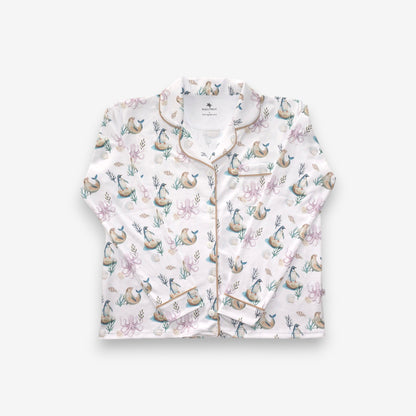 Pijama Largo Mujer Camisa 100% Algodón Pima – Pingüino y Calamar