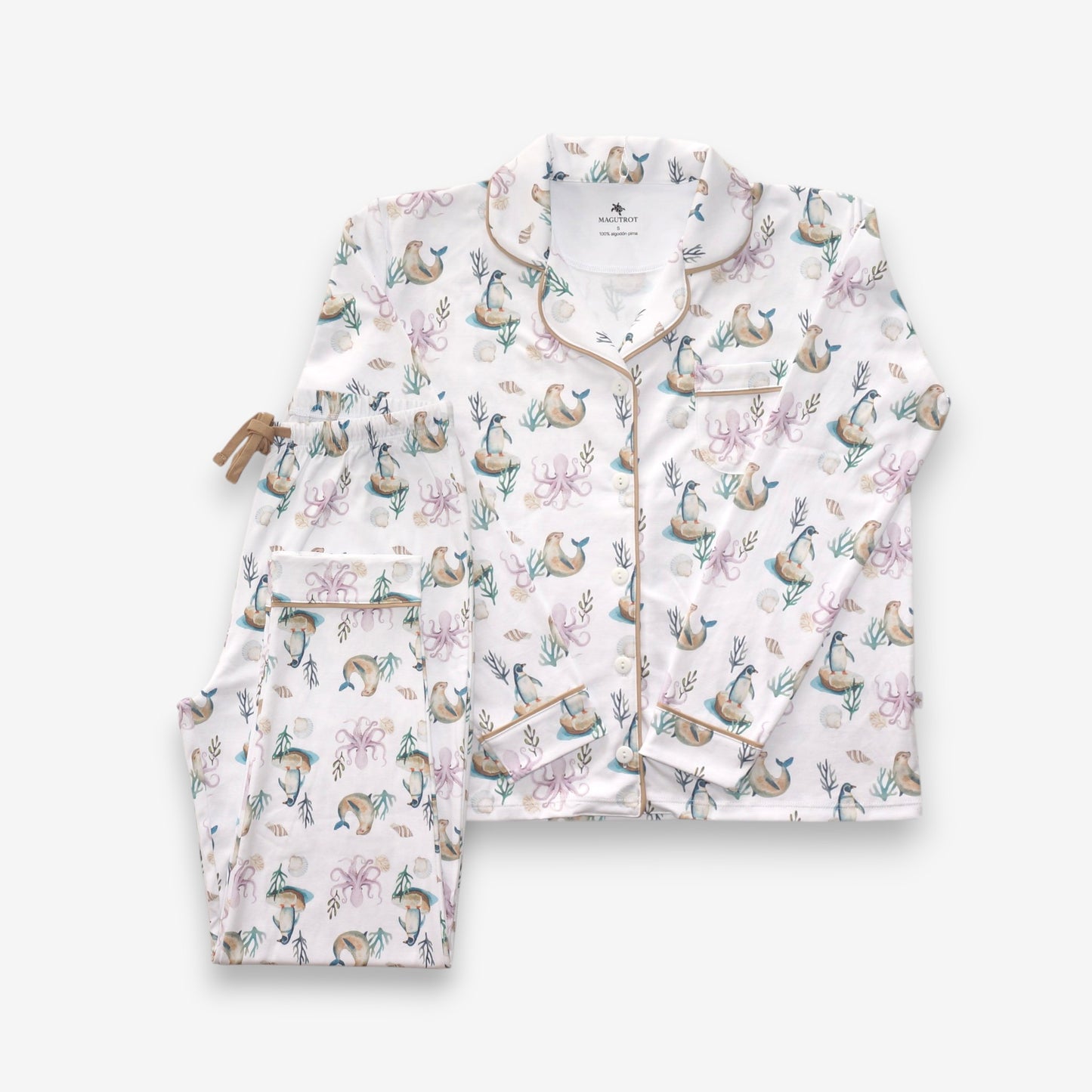 Pijama Largo Mujer Camisa 100% Algodón Pima – Pingüino y Calamar