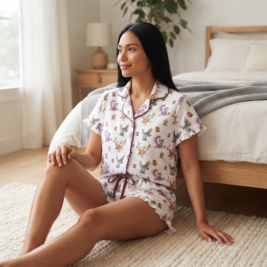 Pijama Corto Mujer Camisa 100% Algodón Pima – Bosque Mágico
