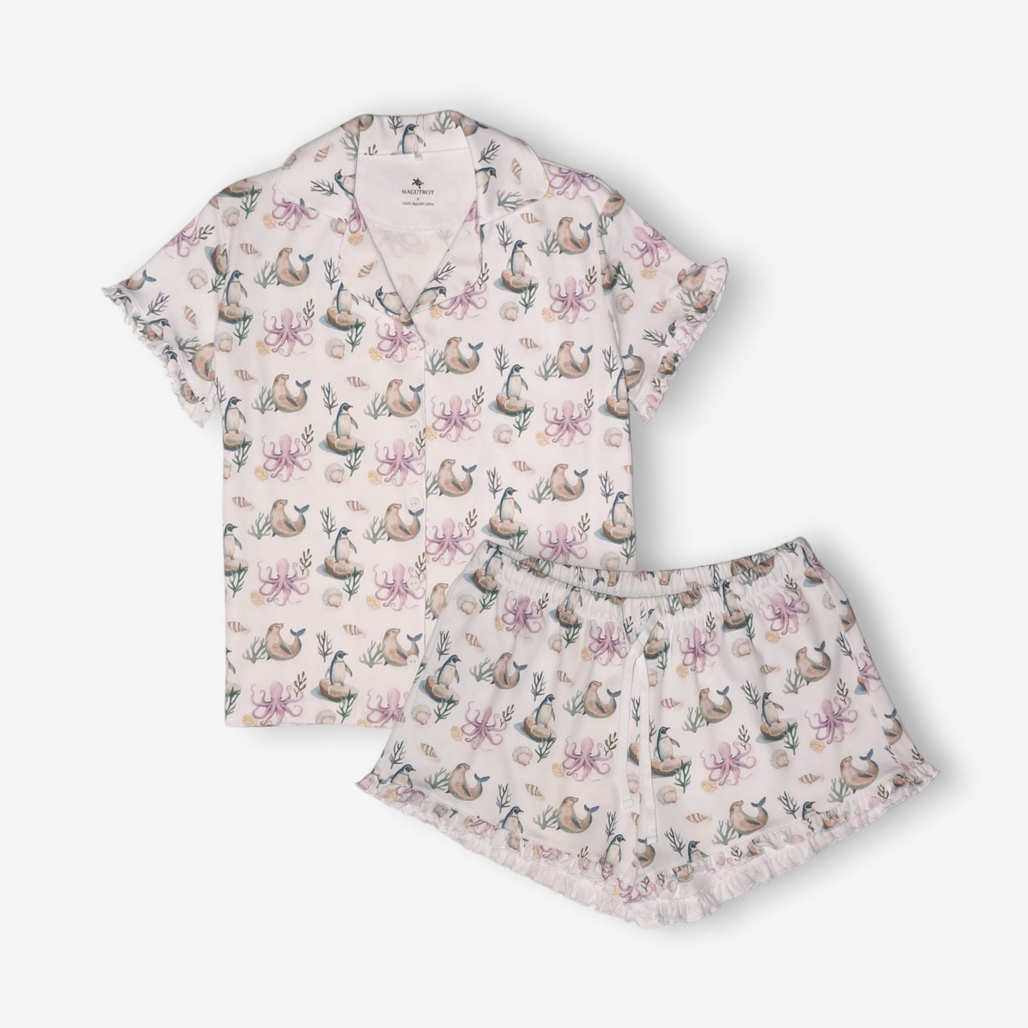 Pijama Mujer Camisa 100% Algodón Pima – Pingüino y Calamar