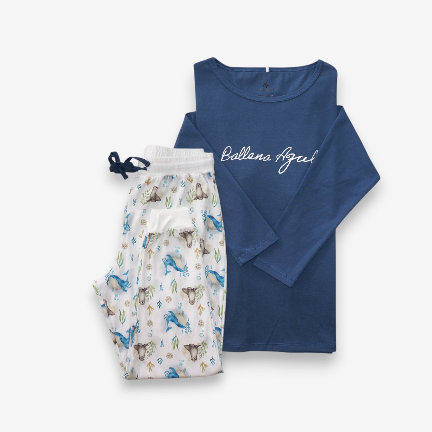 Pijama Largo Mujer Sport 100% Algodón Pima – Ballena Azul