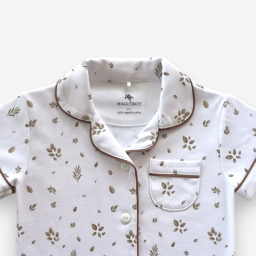 Pijama Corto Niña Camisa 100% Algodón Pima – Hojas & Olivo