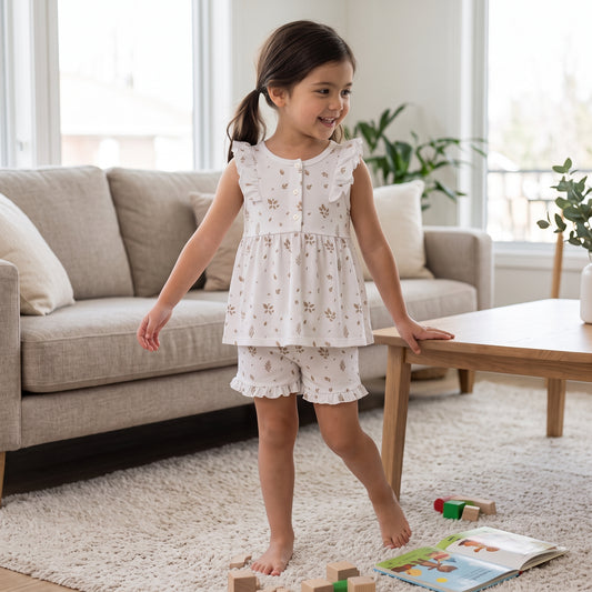 Pijama Corto Niña 100% Algodón Pima – Hojas & Olivo