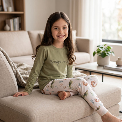 Pijama Largo Infantil Unisex 100% Algodón Pima – Tortuga y Chungungo